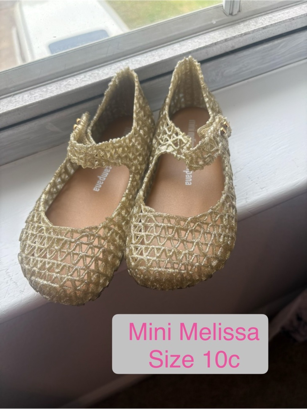 Mini Melissa Gold Glitter Jelly Mary Jane Sandals